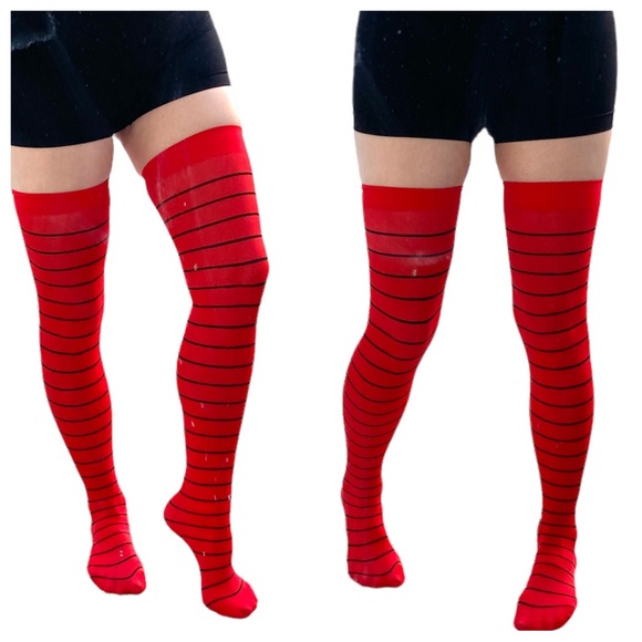 Hot Topic Accessories - HOT TOPIC THIGH HIGH stockings nylon socks red black striped costume sexy NEW